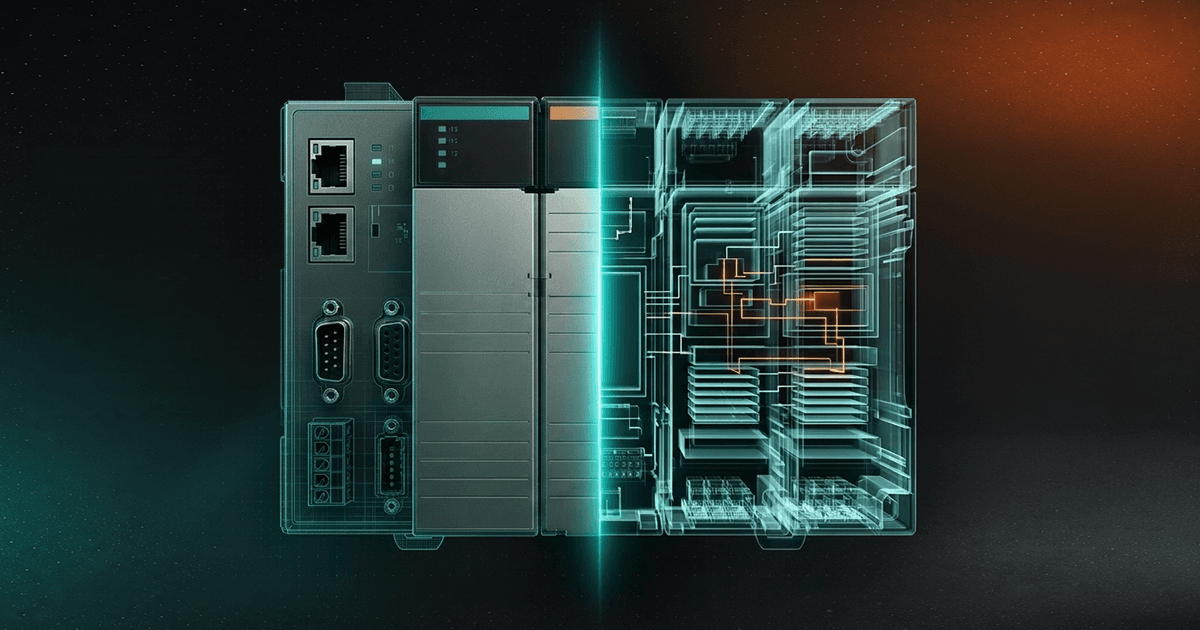 PLC Device being scanned to reveal inner components and software.