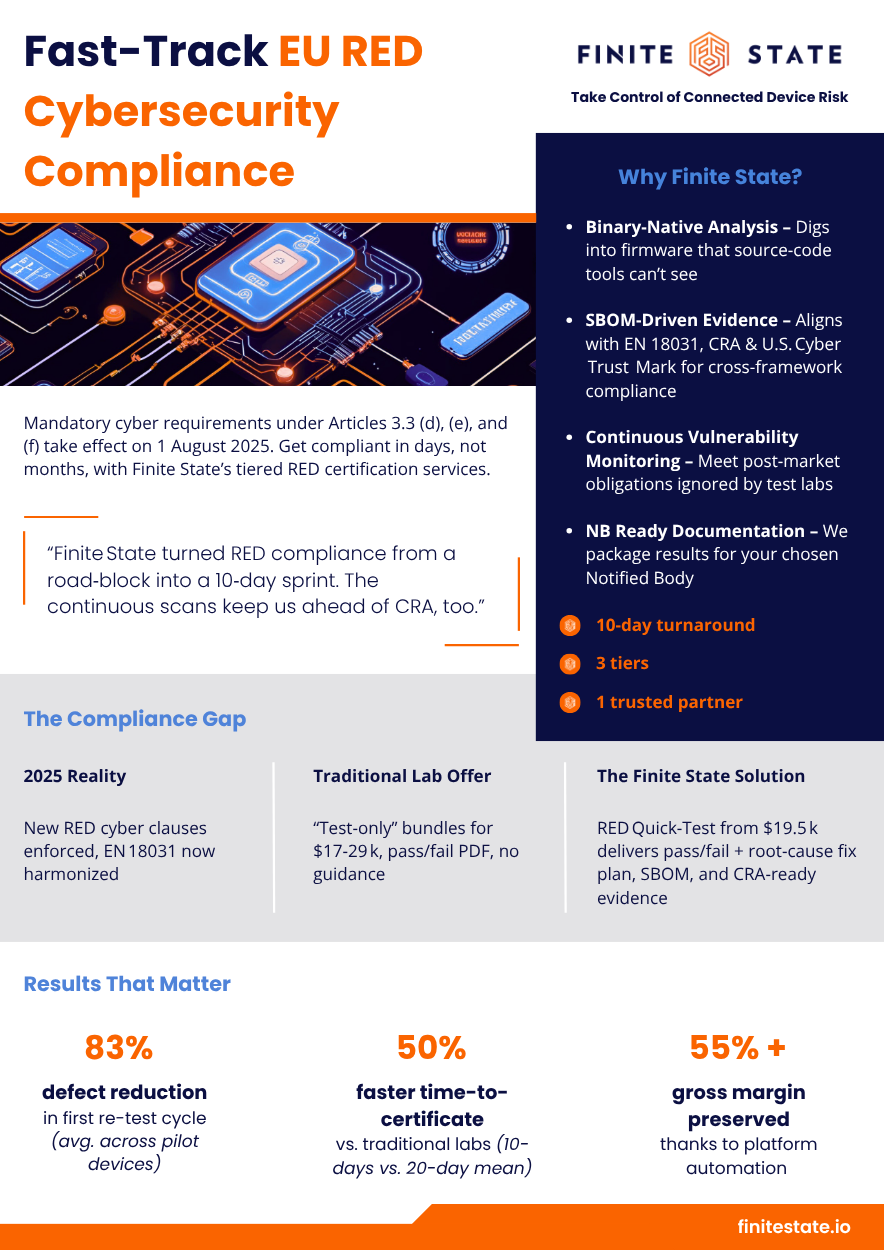 EU RED compliance services datasheet page 1.