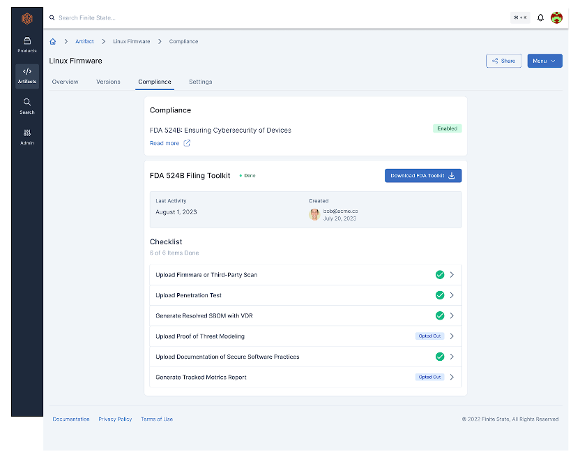 Finite State Compliance Screenshot